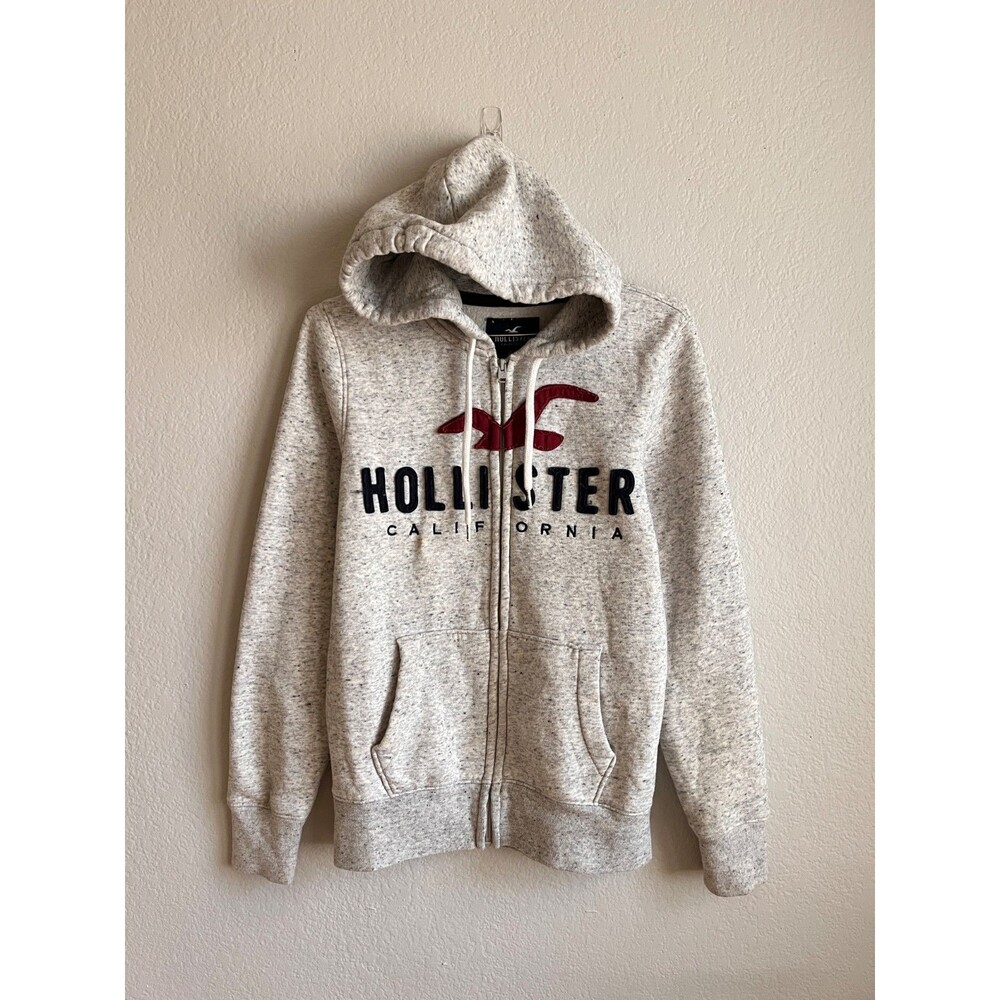 Hollister Men's Y2K Seagull Logo Full Zip Hoodie in Heather Gray Size SMALL